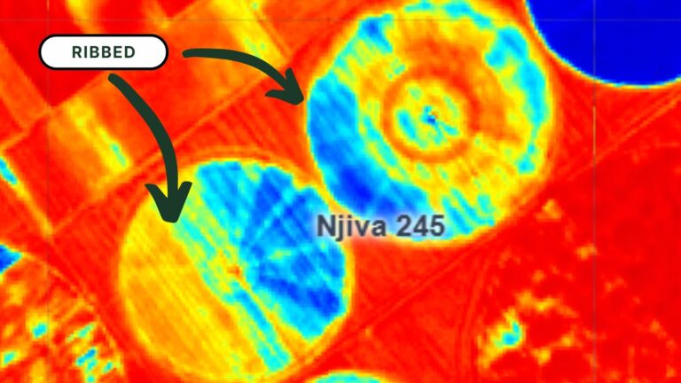 Ribbed pattern on satellite imagery indicating uneven pivot movement and irrigation uniformity issues - FarmBooker precision ag software