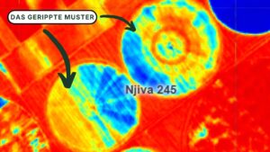 Geripptes Muster auf Satellitenbildern deutet auf ungleichmäßige Pivot-Bewegung oder Druckschwankungen hin - FarmBooker Software